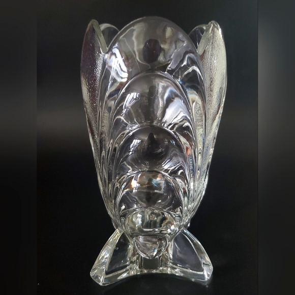 8" Gorgeous Vntg Clear Heavy 2lbs 14oz Stippled & Glossy Glass Tripod Base Vase - Picture 2 of 15